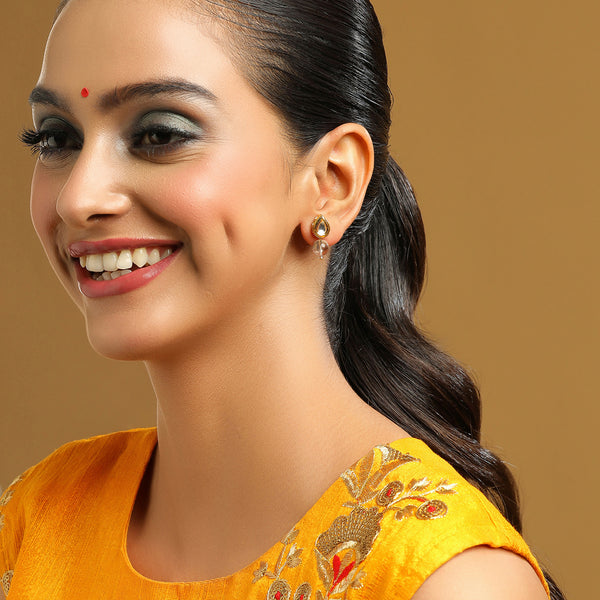 Ruby Raang White Clear Quartz Kundan Studs