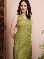 Thumbnail for Vishudh Green Printed Pure Cotton Straight Kurta with Palazzos