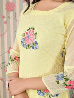 Thumbnail for Ode by House of Pataudi Floral Embroidered Thread Work Floral Georgette Straight Kurta - Distacart