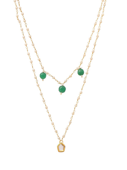 Ruby Raang Gold Kundan and Green Stone Layered Necklace - Distacart