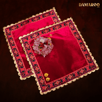 Thumbnail for Damaroo Set of 2 | 2x2 ft | Makhmali Magic: Velvety Anti-Skid Pooja Aasan | Jacquard Zari Trim - Pink - Distacart