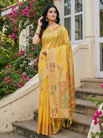 Thumbnail for Shree Shyam Fashion Yellow Linen Cotton Saree - Distacart