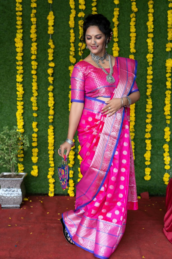 Jyoti Fashion Women's Pink Soft Handloom Silk Zari Woven Saree with Blouse - Distacart