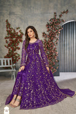 Thumbnail for Anaita Purple Embroidered Net Stitched Anarkali suit - Distacart