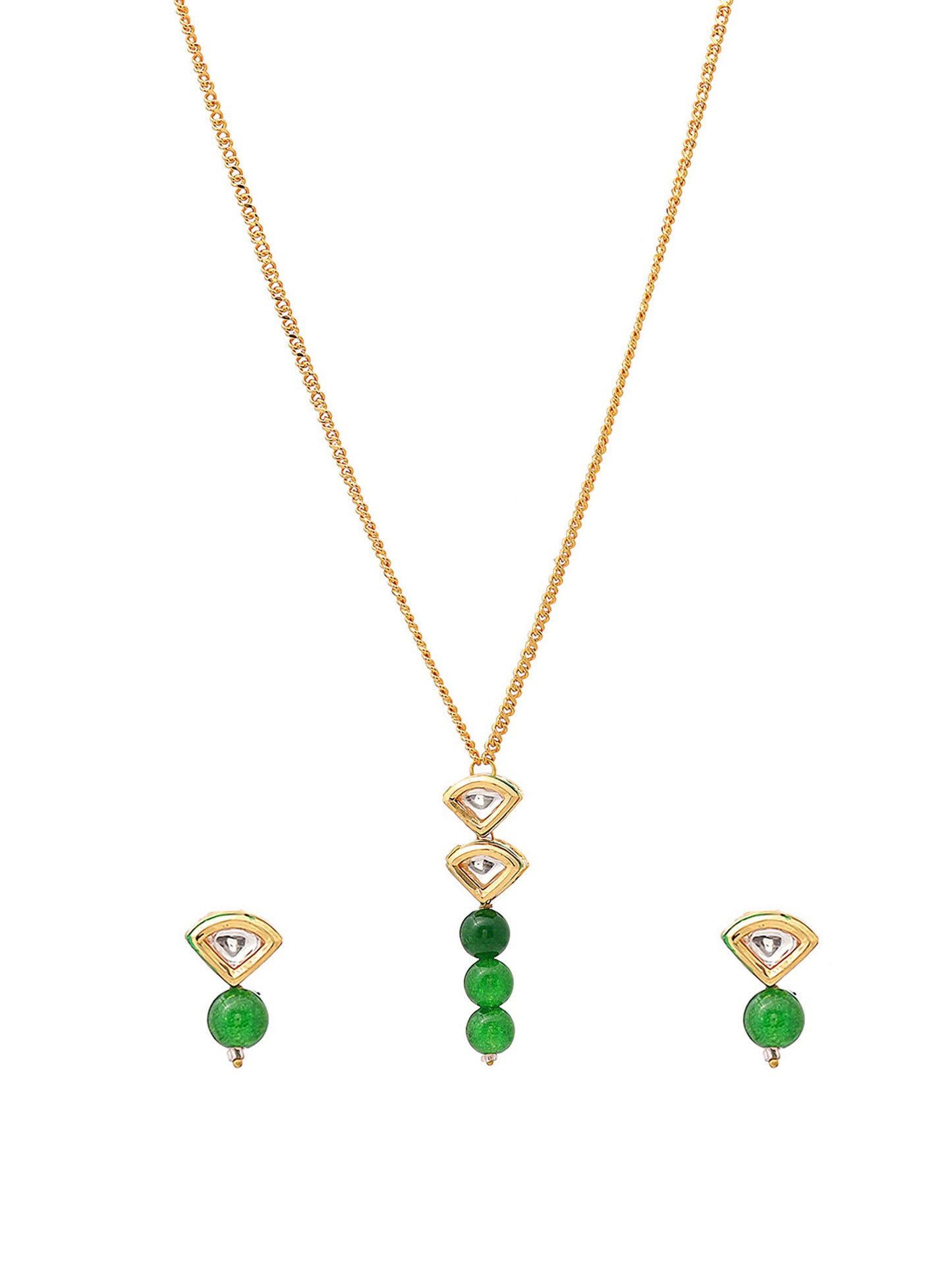 Ruby Raang Kundan and Green Stone Necklace with Studs - Distacart
