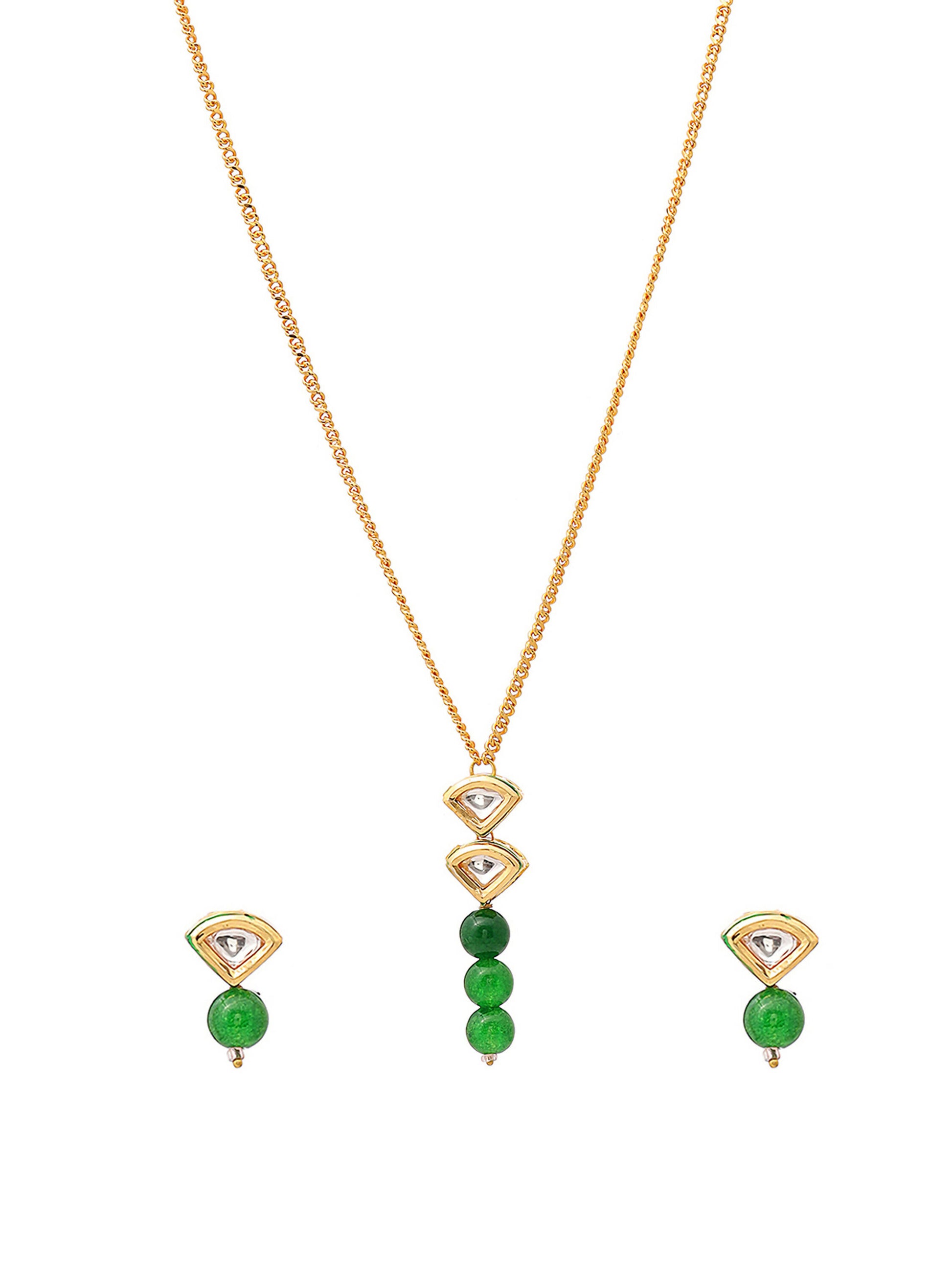 Ruby Raang Kundan and Green Stone Necklace with Studs - Distacart