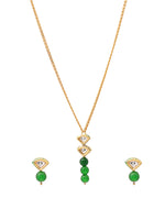 Thumbnail for Ruby Raang Kundan and Green Stone Necklace with Studs