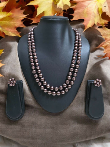 Inhanns Everyday Workwear Pearl Set (Double Layered Pearls) - Dark Chocolate - Distacart