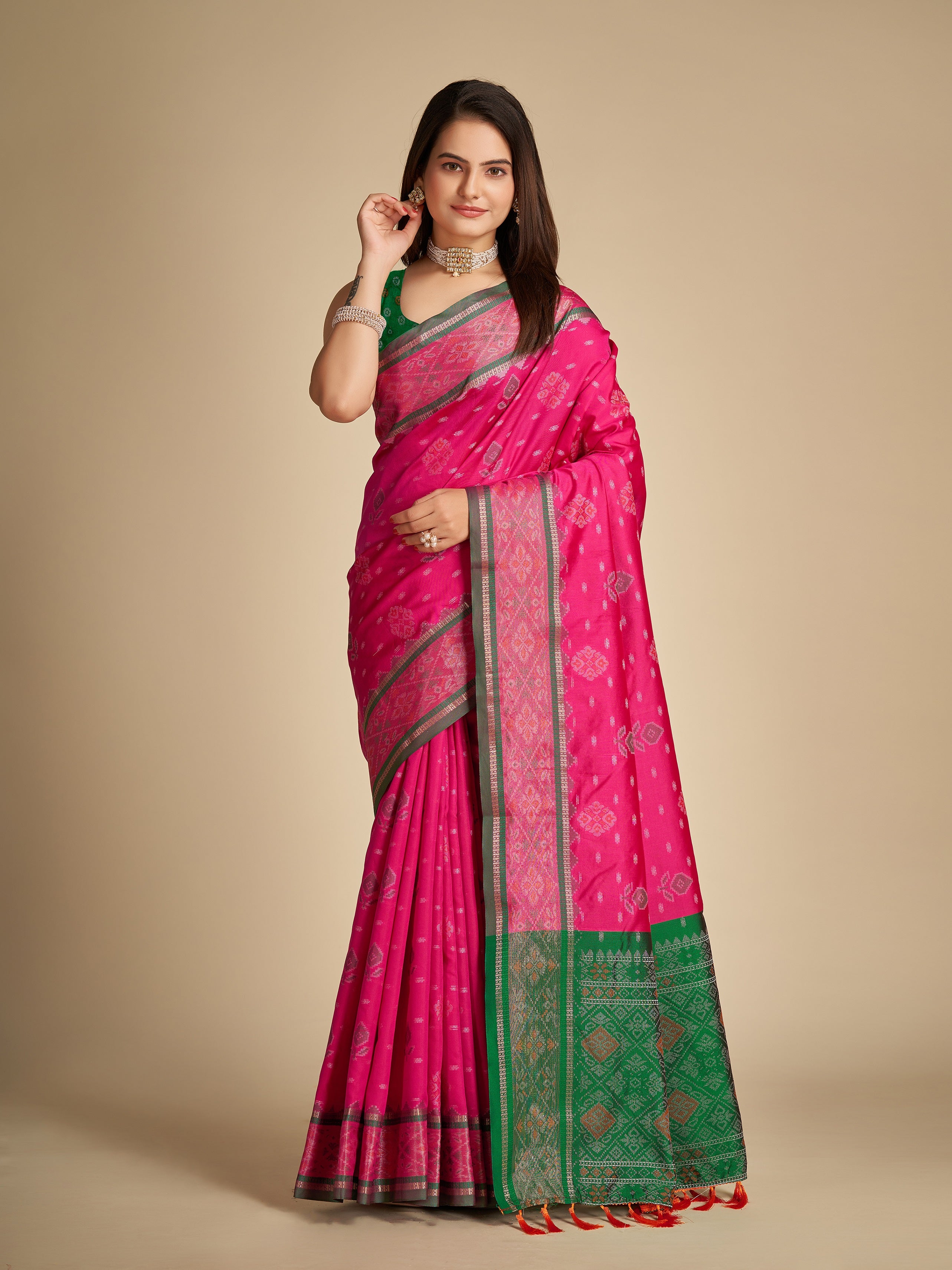 Vedant Vastram Rani Color Kanjeevaram Silk Saree - Rani Pink - Distacart