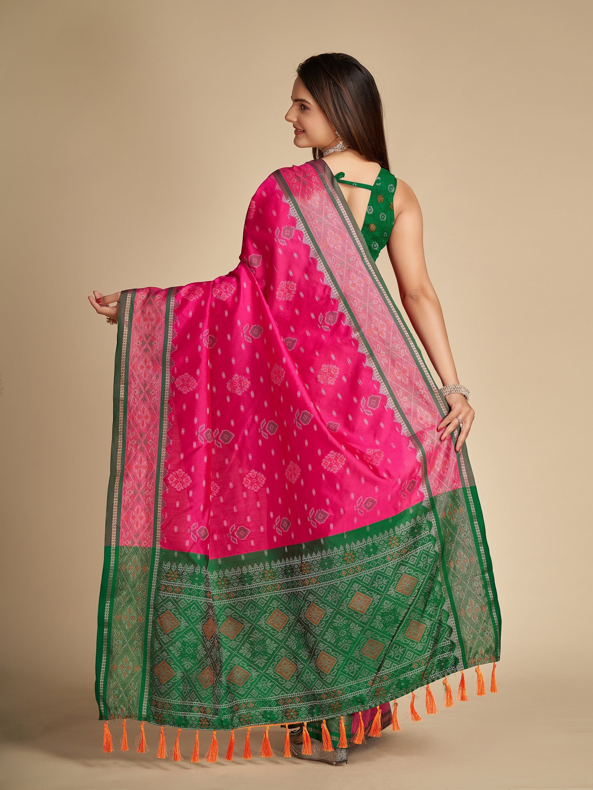 Vedant Vastram Rani Color Kanjeevaram Silk Saree - Rani Pink - Distacart