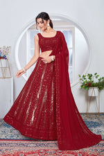 Thumbnail for Lehenga Mart Designer Wedding Lehenga Choli For Women - Red - Distacart