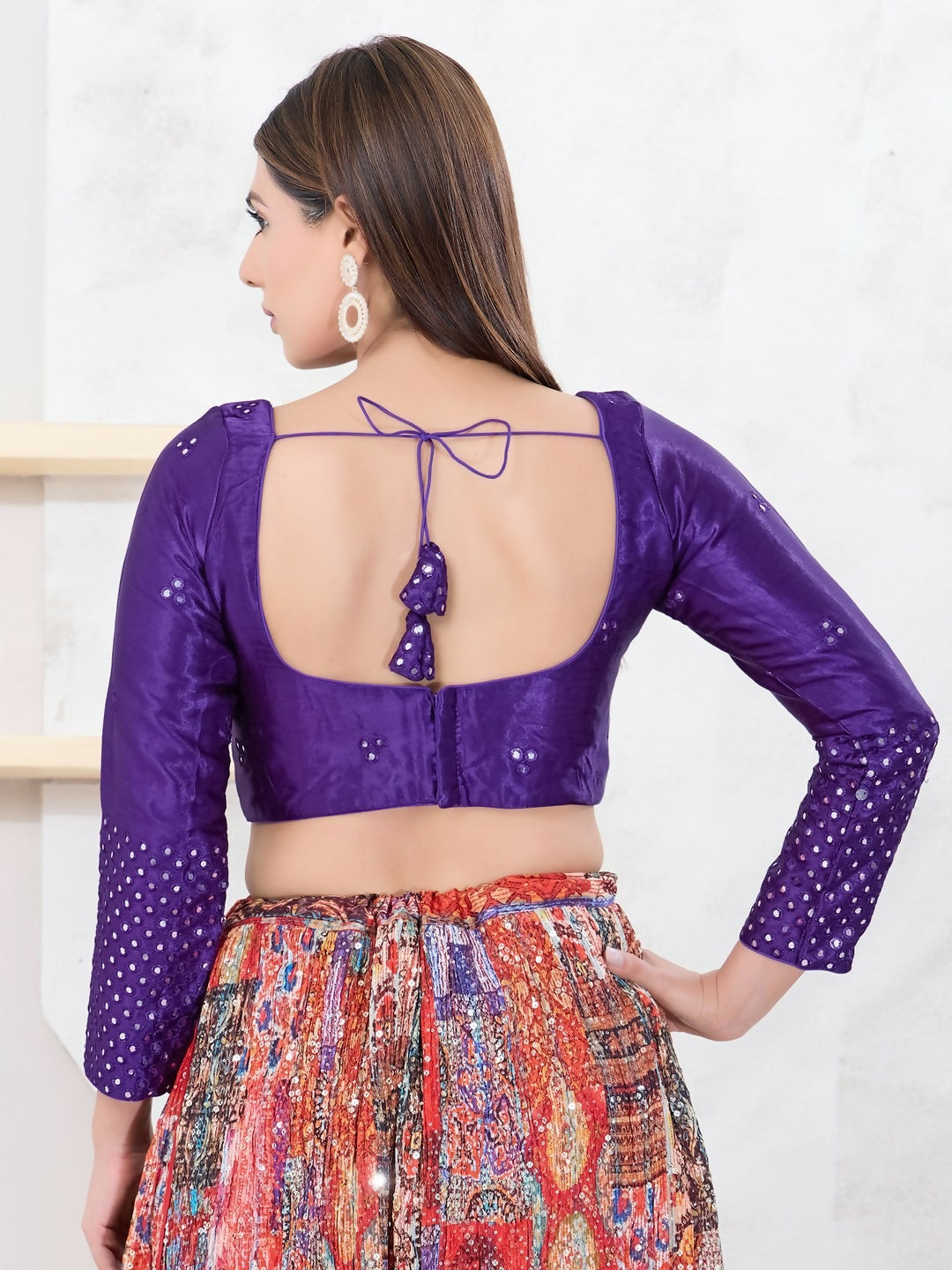 Joban Fashion Brinjal Gajji Silk Elbow Sleeveless Back Open Blouse