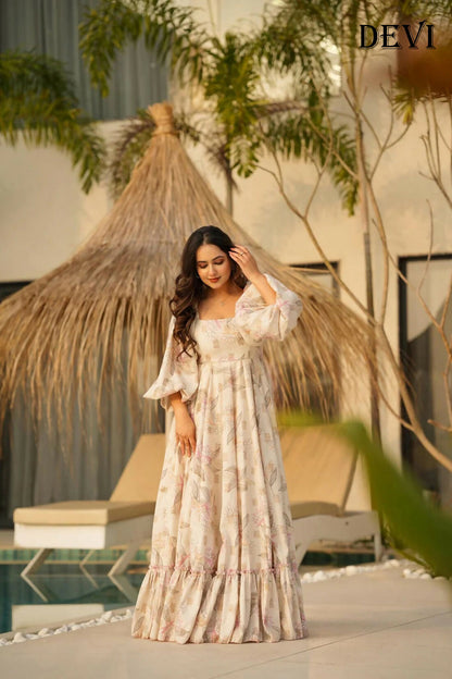 Aayaa Designer Printed Full Flared Gown - Multi Color - Distacart
