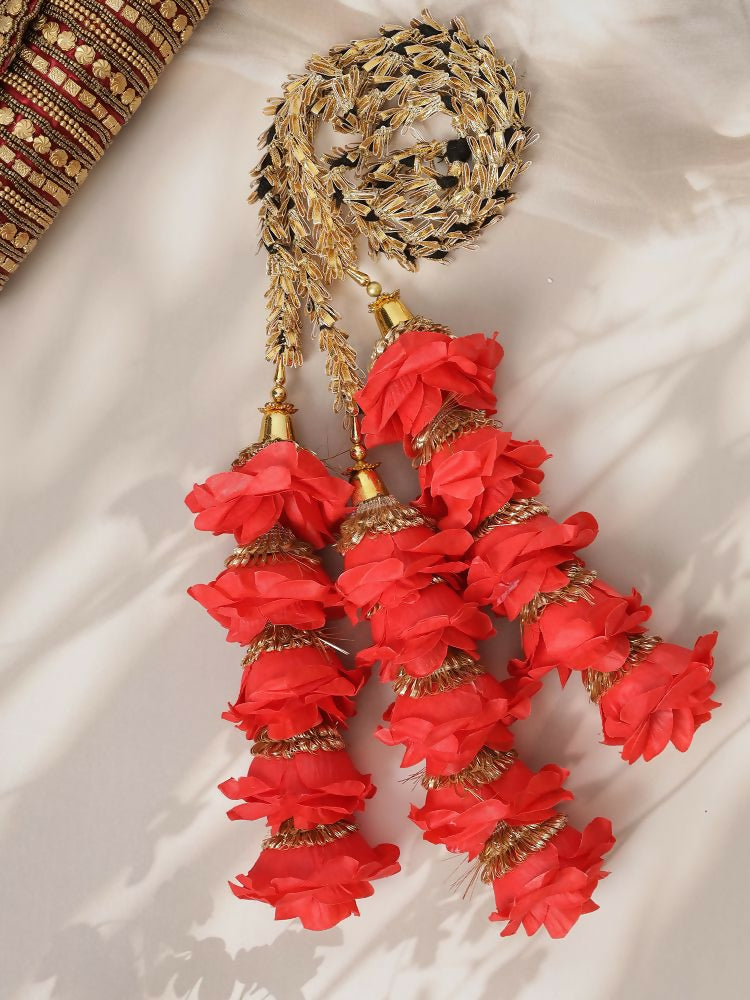 Ruby Raang Gold Gota Pati Work And Red Rosses With Black Thread & Golden Stones - Distacart