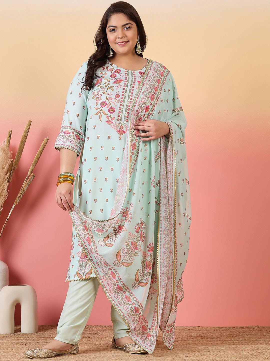 Sztori Women Floral Printed Regular Kurta with Trousers & With Dupatta - Distacart