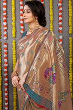 Thumbnail for Jyoti Fashion Women's Grey Paithani Silk Zari Woven Saree with Blouse - Distacart
