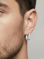 Thumbnail for NVR Men's Silver Plated Geomatric Shaped Hoop Earrings - Distacart