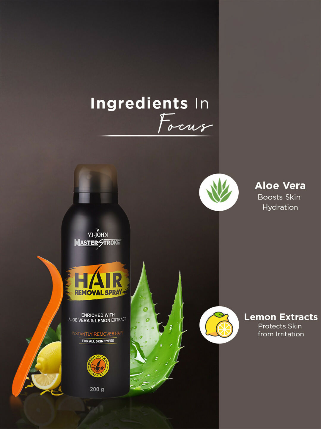 VI-JOHN Dermatologically Tested Master Stroke Lemon & Aloevera Hair Removal Spray For Men - Distacart