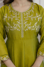 Thumbnail for The52 Light Green Women's Beautiful Vichitra Silk Fabric Embroidered Work Flared Anarkali Pant and Dupatta Set - Distacart