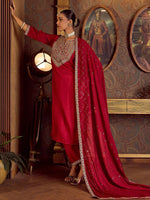 Thumbnail for Indo Era Ethnic Floral Embroidered Zari Work Detail Regular Sleeves Round Neck Kurta Set