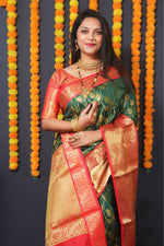 Thumbnail for Jyoti Fashion Women's Bottle Green Kanjivaram Silk Zari Woven Saree with Blouse - Distacart