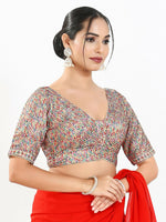 Thumbnail for Joban Fashion Multi Mulberry Silk Padded Blouse With V Neck Elbow Sleeves - Distacart