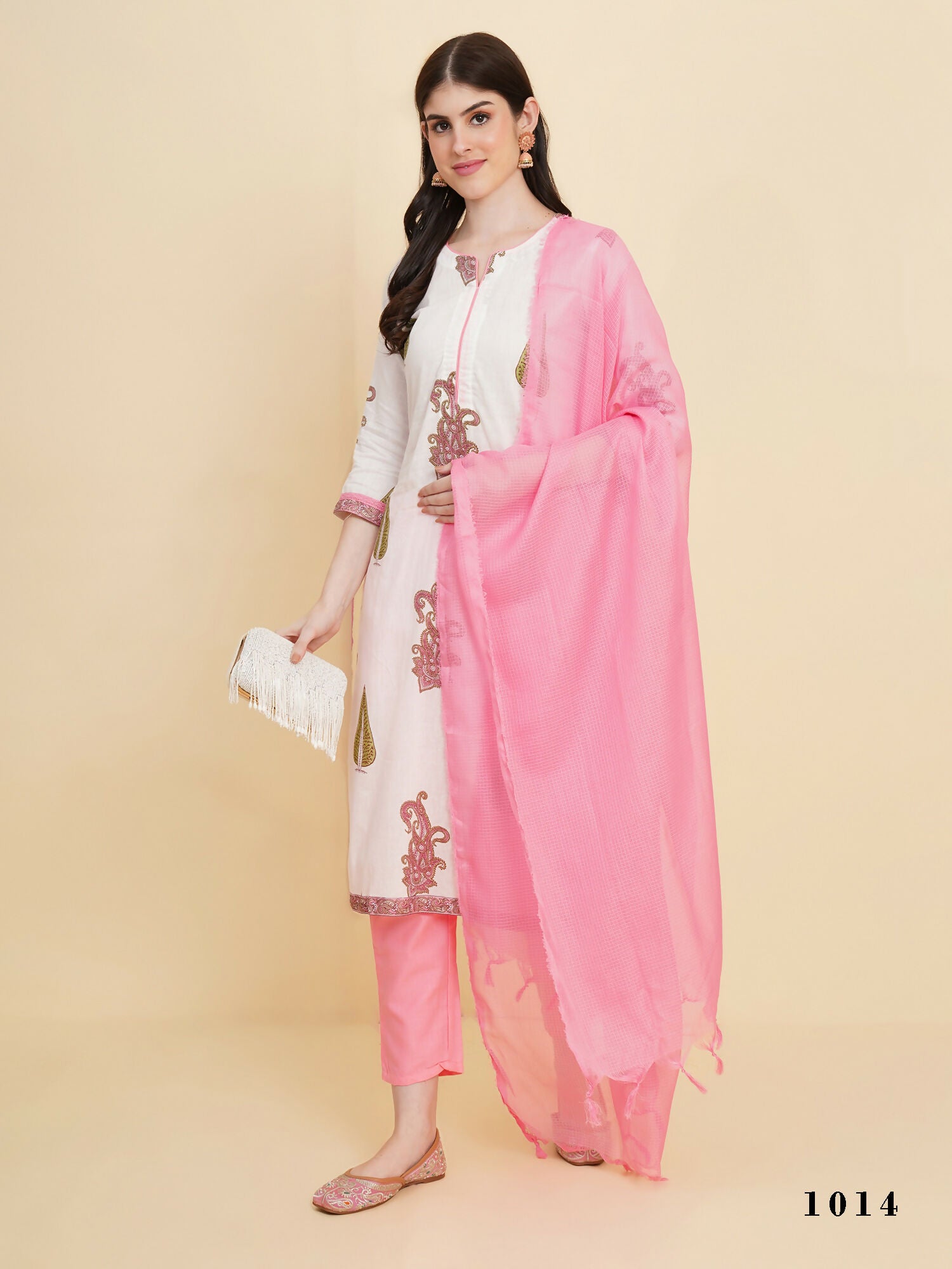 Designer Stylish white Cotton Stitched Suit With Dupatta - Tanisha - Distacart