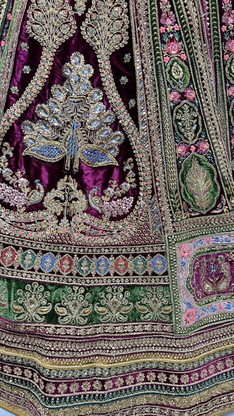 Jyoti Fashion Women's Purple Velvet Fancy Patch, Multi Thread Embroidered, Zircon Diamond, Sequins Work Wedding Lehenga Choli - Distacart