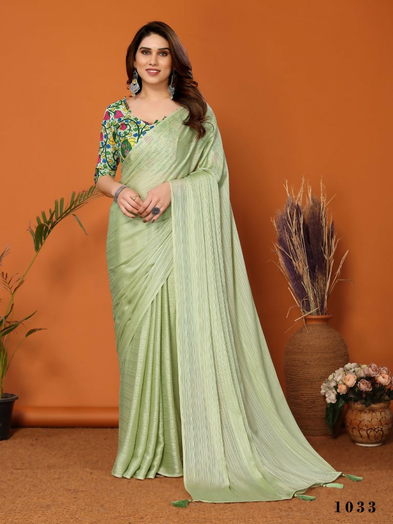 Partywear Designer Pista Polyester Zari Fancy Saree - Starwalk - Distacart