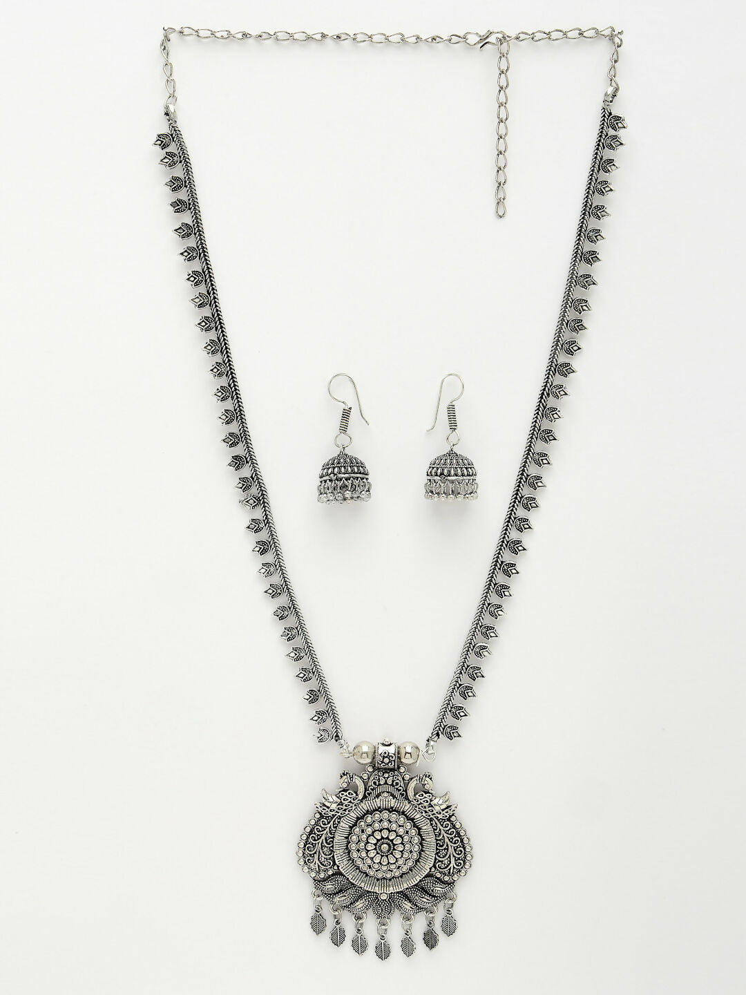 NVR Women's Silver-Toned Peacock Design Oxidized Necklace with Jhumka Earrings - Distacart