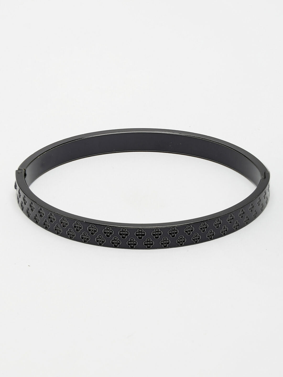 NVR Men's Black Rhodium-Plated Stainless Steel Kada Bracelet - Distacart