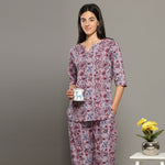Thumbnail for Breathables Women Cotton Printed Loungewear Kurta And Pants Co-Ord Set Pink I Night Wear | Floral Print - Dista