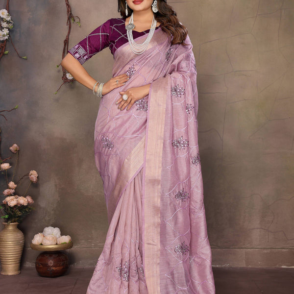 Vedant Vastram Chiffon Net Embroidery work Bollywood Fancy Saree - Lavender - Dista