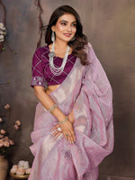 Thumbnail for Vedant Vastram Chiffon Net Embroidery work Bollywood Fancy Saree - Lavender - Dista