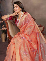 Thumbnail for Vedant Vastram Chiffon Net Embroidery work Bollywood Fancy Saree - Orange - Dista