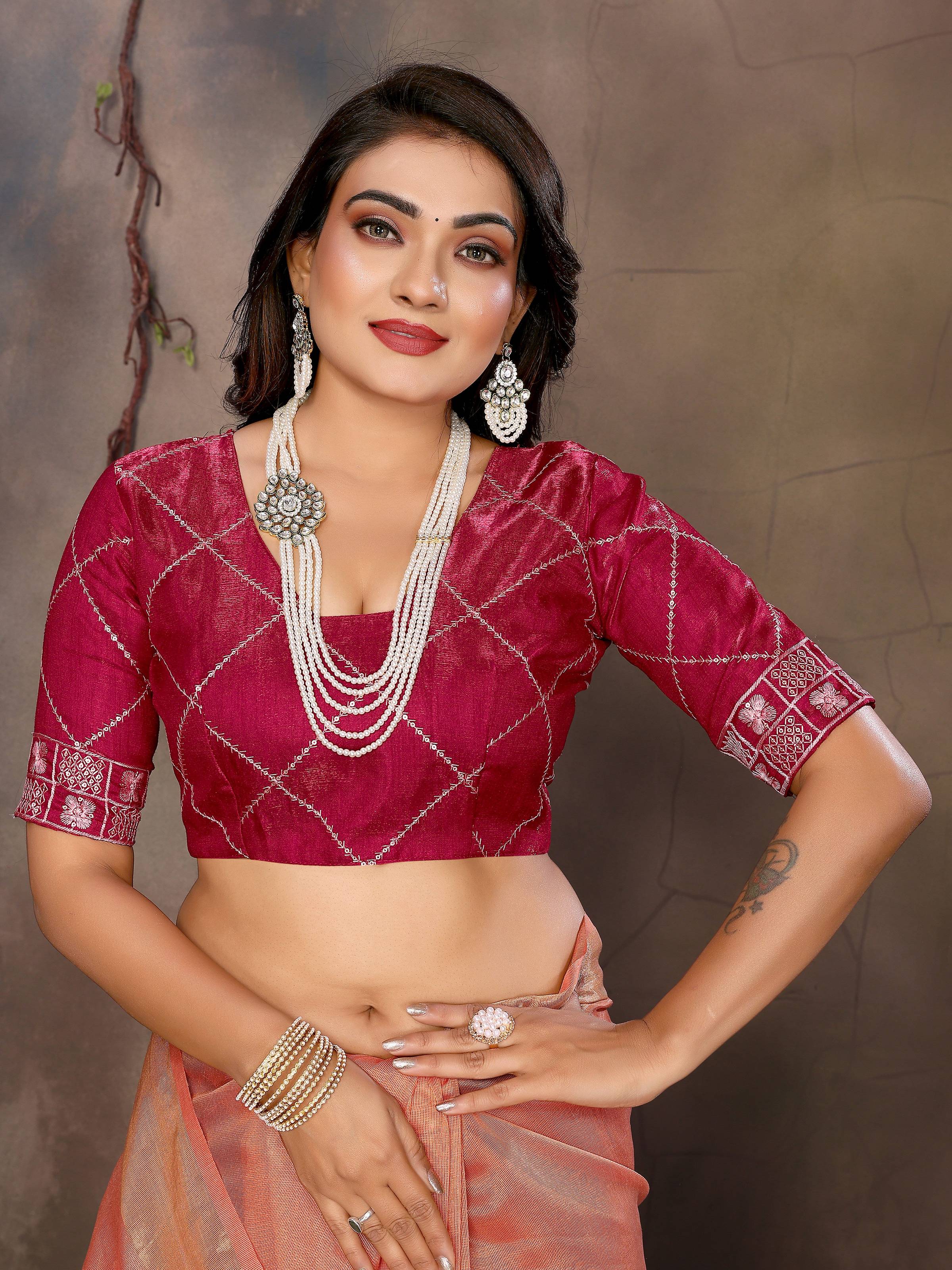 Vedant Vastram Chiffon Net Embroidery work Bollywood Fancy Saree - Orange - Dista