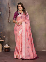 Thumbnail for Vedant Vastram Chiffon Net Embroidery work Bollywood Fancy Saree - Peach - Dista