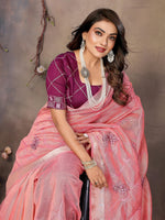Thumbnail for Vedant Vastram Chiffon Net Embroidery work Bollywood Fancy Saree - Peach - Dista