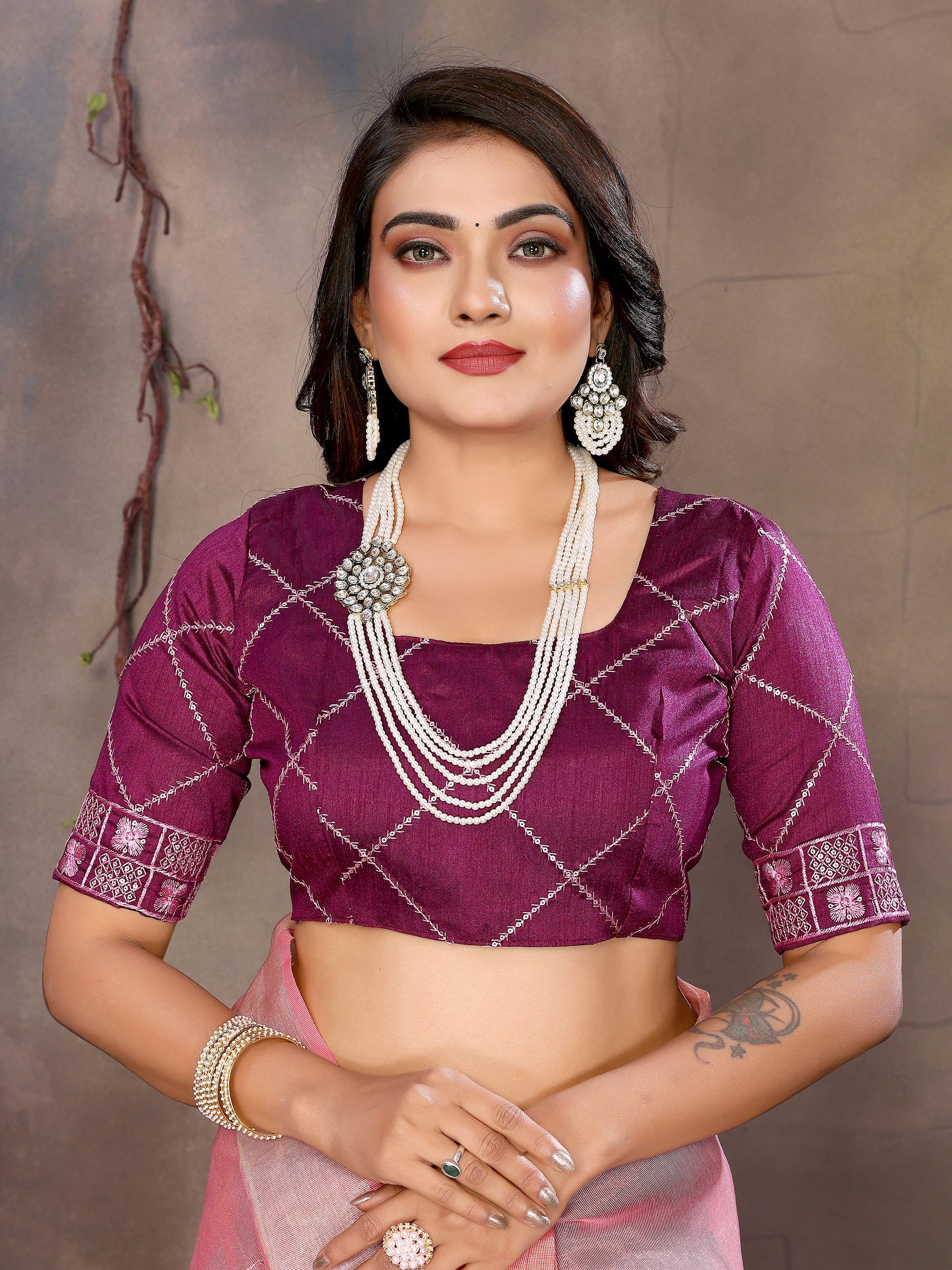 Vedant Vastram Chiffon Net Embroidery work Bollywood Fancy Saree - Peach - Dista