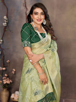Thumbnail for Vedant Vastram Chiffon Net Embroidery work Bollywood Fancy Saree - Pista - Dista