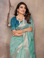 Thumbnail for Vedant Vastram Chiffon Net Embroidery work Bollywood Fancy Saree - Turquoise - Dista
