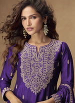 Thumbnail for Vegaa Fashion Violet Chinon Silk Embroidered Palazzo Suit