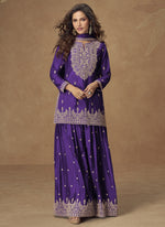 Thumbnail for Vegaa Fashion Violet Chinon Silk Embroidered Palazzo Suit