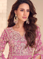 Thumbnail for Vegaa Fashion Onion Pink Shimmer Silk Embroidered Designer Palazzo Suit - Distacart