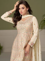 Thumbnail for Vegaa Fashion cream embroidery Real Georgette Salwar Suit - Distacart
