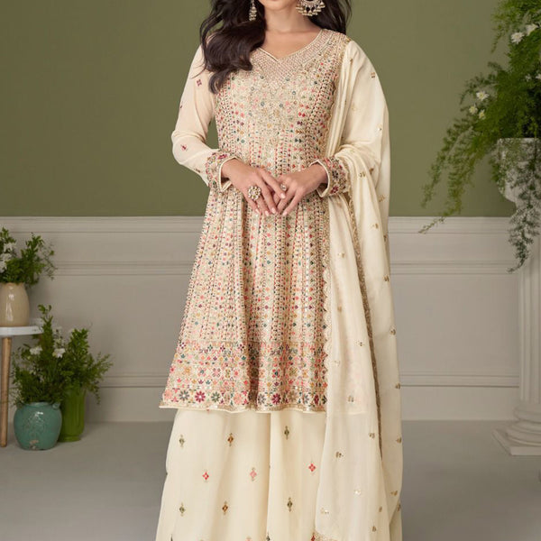 Vegaa Fashion cream embroidery Real Georgette Salwar Suit - Distacart