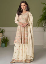 Thumbnail for Vegaa Fashion cream embroidery Real Georgette Salwar Suit - Distacart