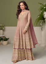 Thumbnail for Vegaa Fashion light-pink embroidery Real Georgette Salwar Suit - Distacart