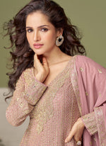 Thumbnail for Vegaa Fashion light-pink embroidery Real Georgette Salwar Suit - Distacart