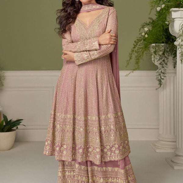 Vegaa Fashion light-pink embroidery Real Georgette Salwar Suit - Distacart